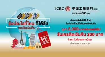 ช้อปอะไร ที่ไหน ก็ได้รับเงินคืนสูงสุด 1,600 บาท ง่ายๆ.. ไม่ต้องลงทะเบียน จากบัตรเครดิต ICBC (Thai)