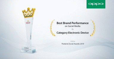 OPPO ตอกย้ำตำแหน่งแบรนด์สมาร์ทโฟนชั้นนำของไทย กับรางวัล Best Brand Performance on Social Media 2019