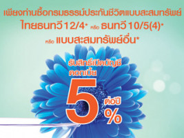 ซื้อกรมธรรม์ประกันชีวิตที่ไทยเครดิต รับสิทธิ์เปิดบัญชีดอกเบี้ย 5% ต่อปี
