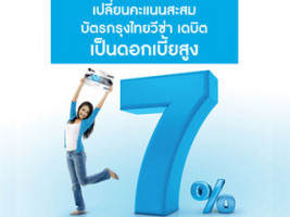 เปลี่ยนคะแนนสะสมบัตรกรุงไทยวีซ่า เดบิต เป็นดอกเบี้ยสูง
