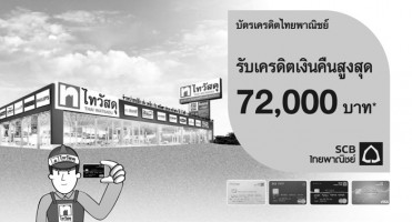 รับเครดิตเงินคืนสูงสุด 72,000 บาท เมื่อซื้อสินค้าที่ร้านไทวัสดุ และชำระผ่านบัตรเครดิตไทยพาณิชย์