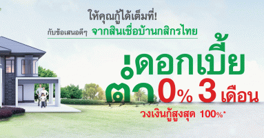 ดอกเบี้ยต่ำ 0% 3 เดือน วงเงินกู้สูงสุด 100% ข้อเสนอดีๆ จากสินเชื่อบ้านกสิกรไทย ถึง 30 ม.ค. 61